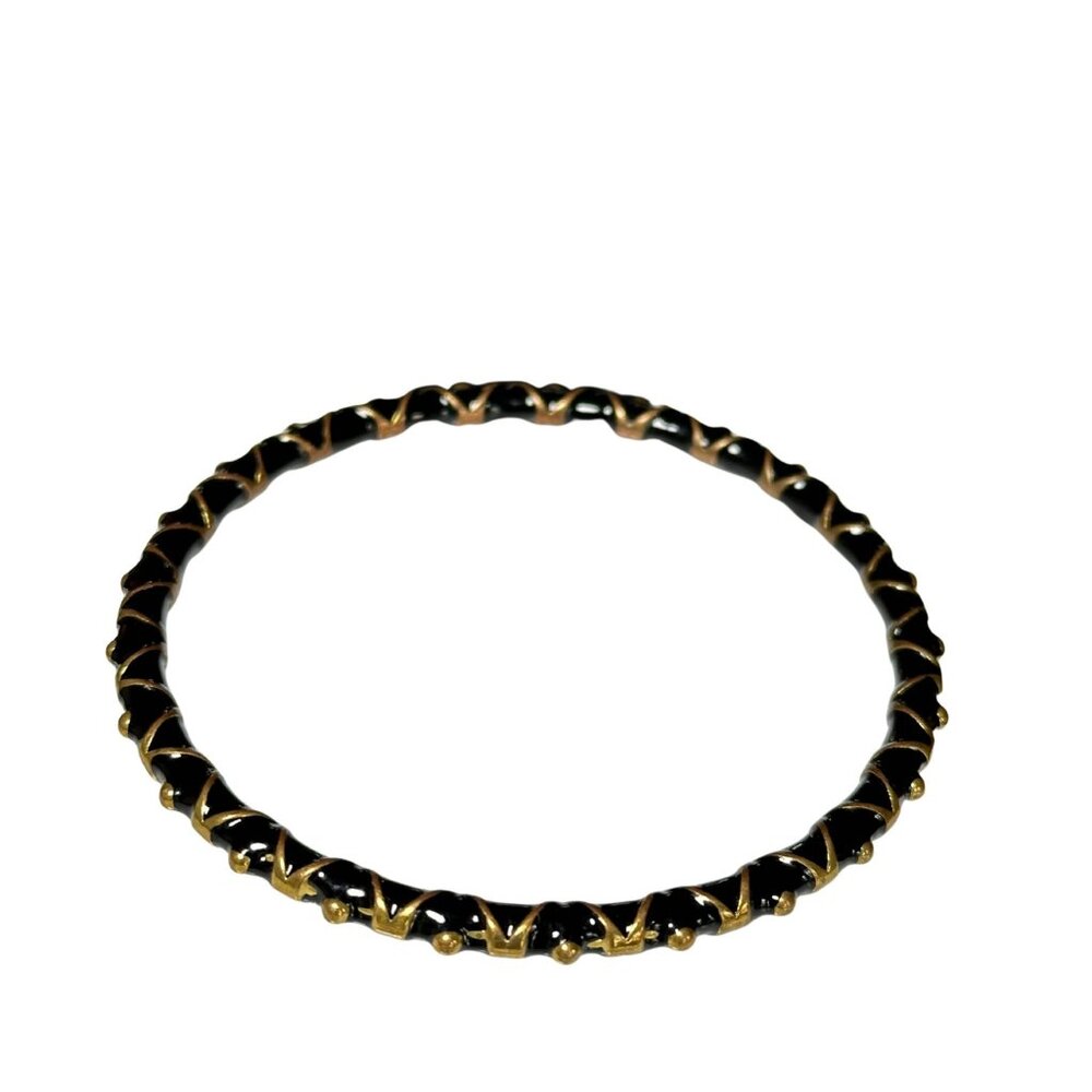 Vintage Black & Gold Enamel Bangle Bracelet Classic Retro Whimsical Unique Vinta